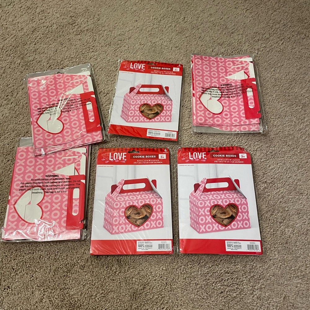 NIP Valentine's Day Cookie Boxes. All for 1 package cut out to see cookies X O